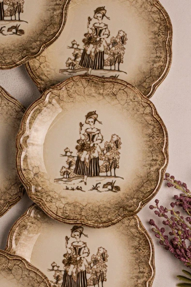 Snippy Retro - 6 Parça Porselen Kahvaltı Takımı Pasta Seti Pasta Tabağı Tatlı Tabağı Kahvaltılık Tabak 21cm - 3
