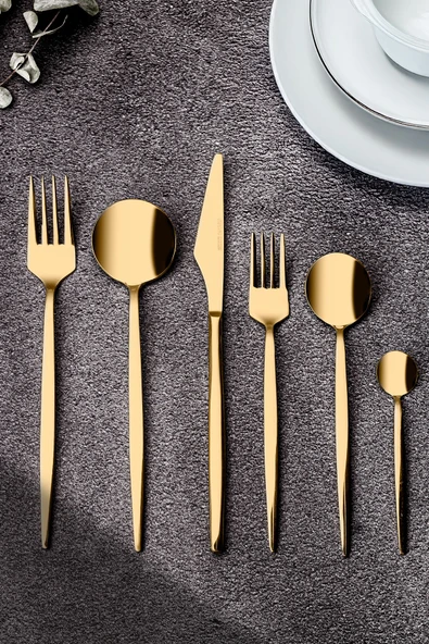 Snippy Fettucini Gold - 6 Kişilik 36 Parça Paslanmaz Çelik Çatal Kaşık Bıçak Takımı 18/10 304 Paslanmaz