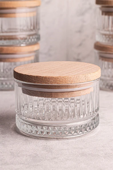 Snippy Bella Soft 3'lü Ahşap Vakumlu Kapaklı Cam Kahvaltılık Çok Amaçlı Cam Çerezlik 235 ml - Resim 4
