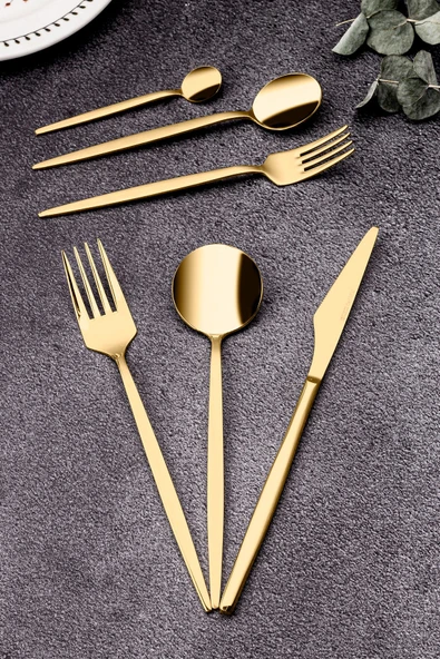 Snippy Fettucini Gold - 6 Kişilik 36 Parça Paslanmaz Çelik Çatal Kaşık Bıçak Takımı 18/10 304 Paslanmaz - 2