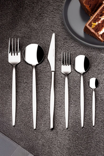 Snippy Fettucini - 6 Kişilik 36 Parça Paslanmaz Çelik Çatal Kaşık Bıçak Takımı 18/10 304 Paslanmaz Çelik