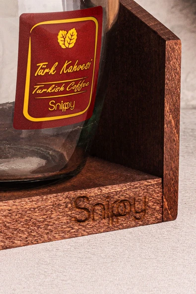 Snippy Fatty - Standlı 3'lü Vakumlu Ahşap Kapaklı Etiketli Cam Baharatlık Takımı Saklama Kabı 580 ml - 6