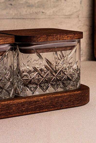 Snippy Milla Kare - 2'li Ahşap Standlı Vakumlu Kapaklı Cam Çerezlik Cam Kase Kahvaltılık 230 ml - 8