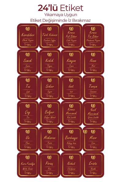 Snippy Baharat ve Saklama Kabı Bakliyat Etiketi 24 Adet Etiket Suya Yıkamaya Dayanıklı Kendinden Yapışkanlı ürün görseli