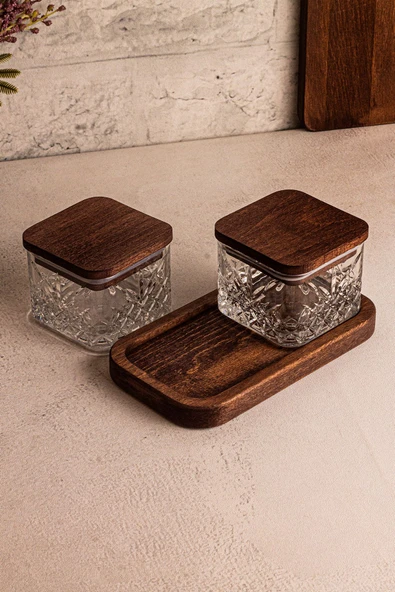 Snippy Milla Kare - 2'li Ahşap Standlı Vakumlu Kapaklı Cam Çerezlik Cam Kase Kahvaltılık 230 ml - 6