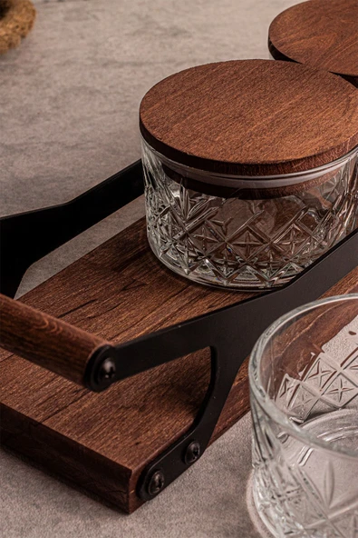 Snippy Grade Milla Yuvarlak 8 Parça Tepsili Ahşap Vakumlu Kapaklı Tepsili Cam Kahvaltılık Çerezlik 235 ml - 4