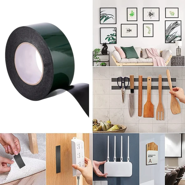 Çift Taraflı Köpük Sünger Bant Eva Yapıştırma Montaj Bandı Siyah 40 mm x 10 Metre Etil Vinil Asetat - 3