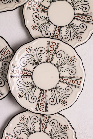 Snippy Lavanya - 6 Parça Porselen Kahvaltı Takımı Pasta Seti Tabağı Tatlı Tabağı Kahvaltılık Tabak 21cm - 3