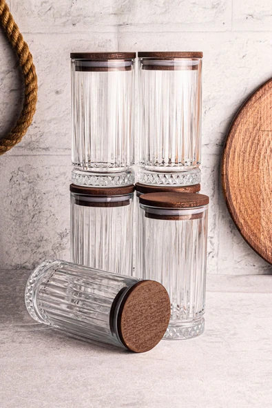 Snippy Mira 6'lı Ahşap Vakumlu Kapaklı Cam Saklama Kabı 450 ml 6 Adet - Resim 6