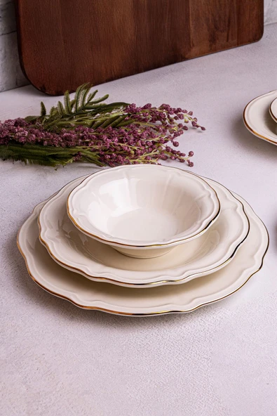 Snippy Eterna - 53 Parça 12 Kişilik Gold Porselen Yemek Takımı Porselen Gold Yemek Seti - 3