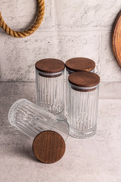 Snippy Mira 4'lü Ahşap Vakumlu Kapaklı Cam Saklama Kabı 450 ml 4 Adet - Resim 7