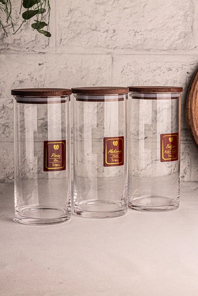 Snippy Story - 3'lü Etiketli Cam Jumbo Saklama Kabı Baharatlık Takımı 1150 ml - Erzak Saklama Kabı Seti - 3