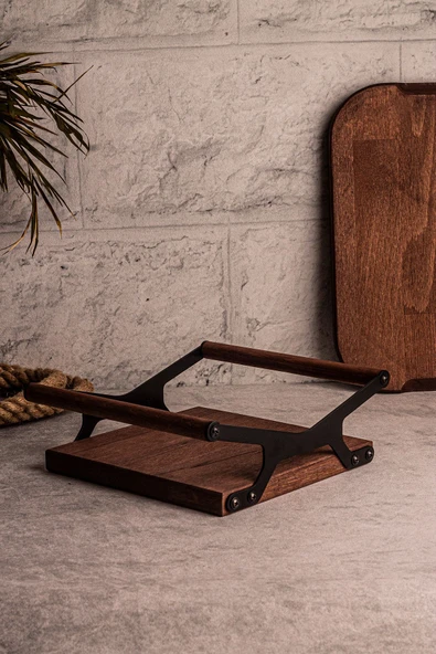 Snippy Grade - Ahşap Tepsi Metal Detay Tepsi 4 Yuvarlak Kare Elysia Timeless Uyumlu Çay Kahve Sunum Tepsisi - Resim 7