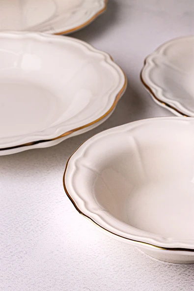 Snippy Eterna - 24 Parça 6 Kişilik Gold Porselen Yemek Takımı Porselen Gold Yemek Seti - 6