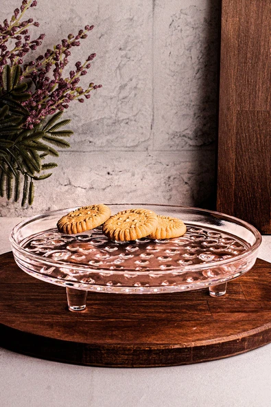 Snippy Vitria - Cam Ayaklı Yuvarlak Kek ve Pasta Sunumluk Kek Kurabiye Pasta Tabağı ürün görseli