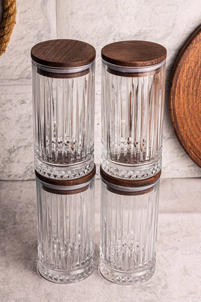 Snippy Mira 4'lü Ahşap Vakumlu Kapaklı Cam Saklama Kabı 450 ml 4 Adet - Resim 4