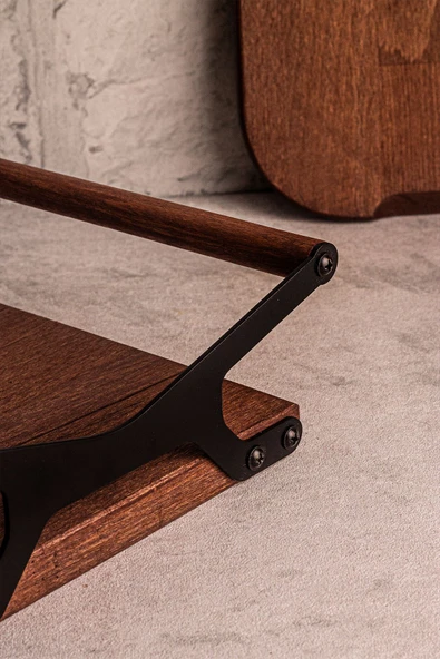 Snippy Grade - Ahşap Tepsi Metal Detay Tepsi 4 Yuvarlak Kare Elysia Timeless Uyumlu Çay Kahve Sunum Tepsisi - Resim 5