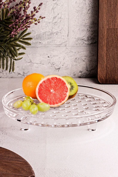 Snippy Vitria - Cam Ayaklı Yuvarlak Kek ve Pasta Sunumluk Kek Kurabiye Pasta Tabağı - Resim 2