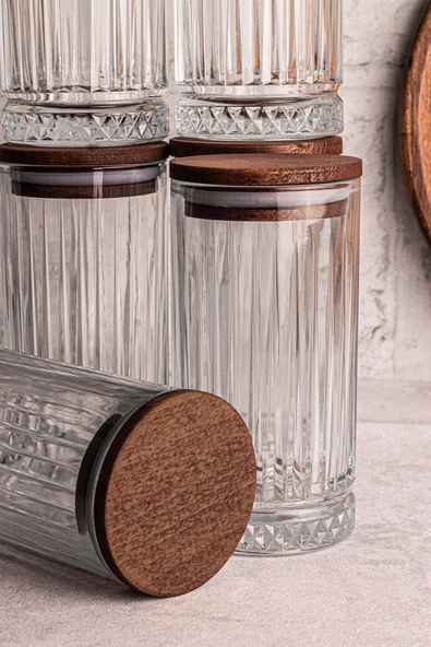 Snippy Mira 6'lı Ahşap Vakumlu Kapaklı Cam Saklama Kabı 450 ml 6 Adet - Resim 2