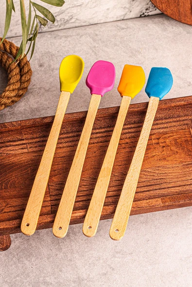 Snippy Like - 4'lü Isıya Dayanıklı Yapışmaz Silikon Spatula Seti Silikon Mutfak Seti Renkli Kaşık Seti Açık - 3