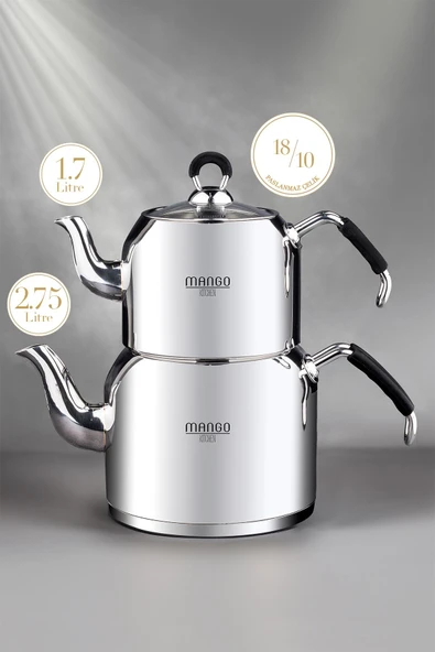 Snippy Mango Kitchen - 19 Parça Çelik Çeyiz Seti Çelik Çaydanlık Çelik Tencere Seti Çelik Sahan Seti - 4