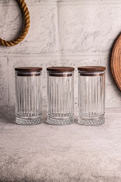 Snippy Mira 3'lü Ahşap Vakumlu Kapaklı Cam Saklama Kabı 450 ml 3 Adet - Resim 2