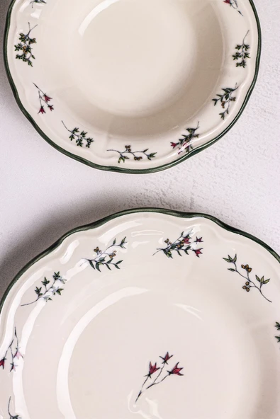 Snippy Khaki - 18 Parça 6 Kişilik Porselen Yemek Takımı Kenarları Silik Vintage Tuval Model Porselen Tabak - 4