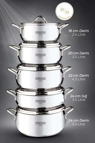 Snippy Mango Kitchen - 19 Parça Çelik Çeyiz Seti Çelik Çaydanlık Çelik Tencere Seti Çelik Sahan Seti - 2