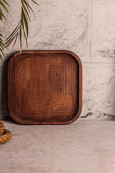 Snippy Ahşap Kare Tepsi 4 Yuvarlak Kase Uyumlu 4 Kaselik Elysia Timeless Uyumlu Tepsi Sunumluk - Resim 4