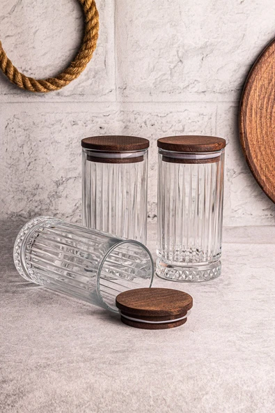 Snippy Mira 3'lü Ahşap Vakumlu Kapaklı Cam Saklama Kabı 450 ml 3 Adet ürün görseli