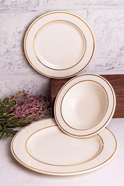 Snippy Zefir - 18 Parça 6 Kişilik Gold Porselen Yemek Takımı Porselen Gold Altın Yaldızlı Yemek Seti - 3