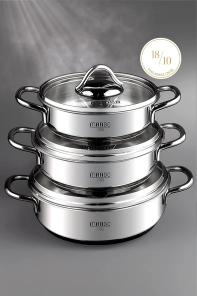 Snippy Mango Kitchen - 19 Parça Çelik Çeyiz Seti Çelik Çaydanlık Çelik Tencere Seti Çelik Sahan Seti - 7