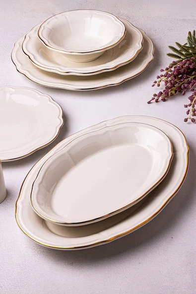 Snippy Eterna - 53 Parça 12 Kişilik Gold Porselen Yemek Takımı Porselen Gold Yemek Seti - 4