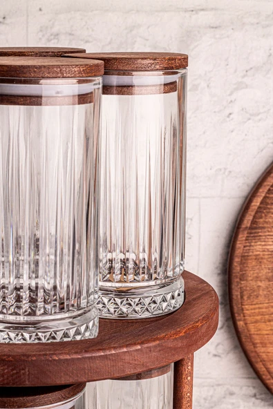 Snippy Tomira - 9 Parça Ahşap Döner Standlı Vakumlu Kapaklı Cam Saklama Kabı Baharatlık Seti 450 ml - Resim 2