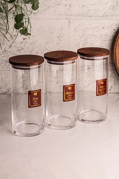 Snippy Story - 3'lü Etiketli Cam Jumbo Saklama Kabı Baharatlık Takımı 1150 ml - Erzak Saklama Kabı Seti