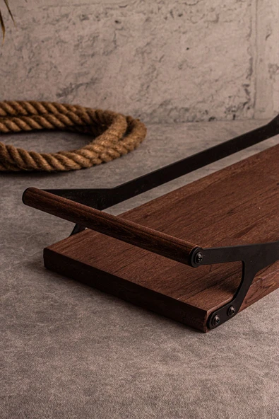 Snippy Grade - Ahşap Tepsi Metal Detaylı Tepsi 10 Yuvarlak Elysia Timeless Uyumlu Çay Kahve Sunum Tepsisi - 5