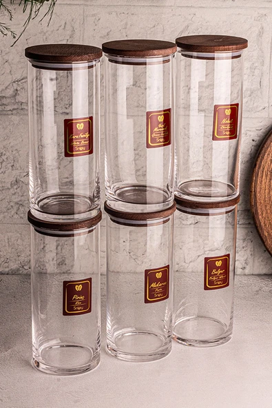 Snippy Story - 6'lı Etiketli Cam Jumbo Saklama Kabı Baharatlık Takımı 1150 ml - Erzak Saklama Kabı Seti ürün görseli