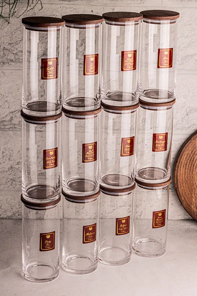 Snippy Story - 12'li Etiketli Cam Jumbo Saklama Kabı Baharatlık Takımı 1150 ml - Erzak Saklama Kabı Seti ürün görseli