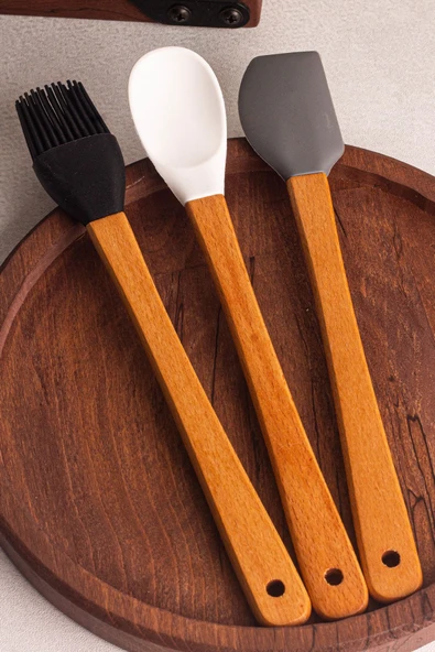 Snippy Daily - 3'lü Bambu Saplı Silikon Spatula Seti 21 cm Mutfak Seti Kaşık Spatula Seti - 5