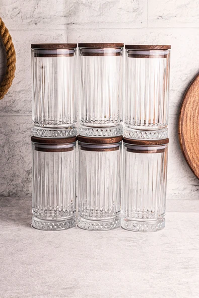 Snippy Mira 6'lı Ahşap Vakumlu Kapaklı Cam Saklama Kabı 450 ml 6 Adet - Resim 5