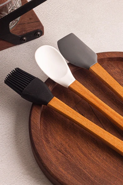 Snippy Daily - 3'lü Bambu Saplı Silikon Spatula Seti 21 cm Mutfak Seti Kaşık Spatula Seti - 2