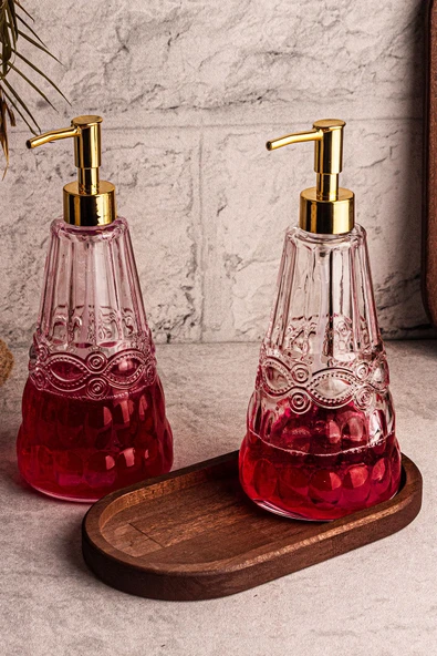 Snippy Berşah - Ahşap Stantlı 2'li Cam Sıvı Sabun Bulaşık Deterjanı Şişesi Sabunluk 500 ml - 6