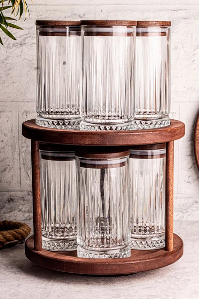 Snippy Tomira - 9 Parça Ahşap Döner Standlı Vakumlu Kapaklı Cam Saklama Kabı Baharatlık Seti 450 ml - Resim 5