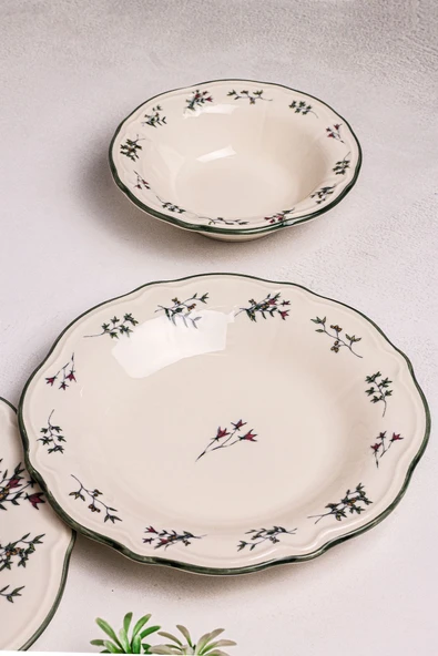 Snippy Khaki - 18 Parça 6 Kişilik Porselen Yemek Takımı Kenarları Silik Vintage Tuval Model Porselen Tabak - 8