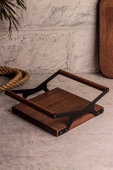 Snippy Grade - Ahşap Tepsi Metal Detay Tepsi 4 Yuvarlak Kare Elysia Timeless Uyumlu Çay Kahve Sunum Tepsisi - Resim 3