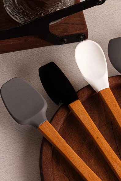 Snippy Daily - 5'li Bambu Saplı Silikon Spatula Seti 21 cm Mutfak Seti Kaşık Spatula Seti - Resim 2