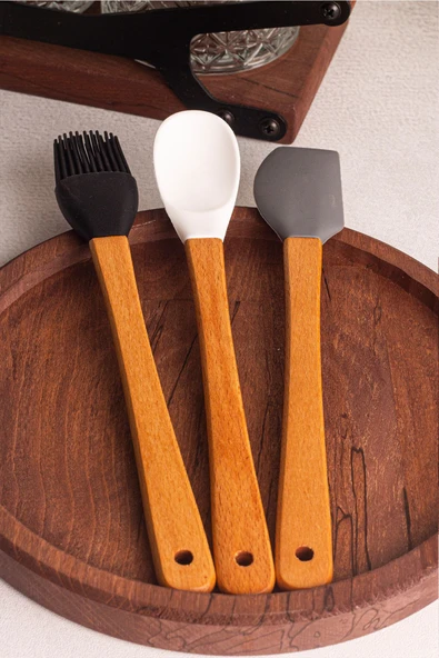 Snippy Daily - 3'lü Bambu Saplı Silikon Spatula Seti 21 cm Mutfak Seti Kaşık Spatula Seti - 4