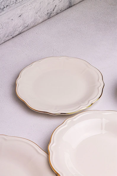 Snippy Eterna - 24 Parça 6 Kişilik Gold Porselen Yemek Takımı Porselen Gold Yemek Seti - 8