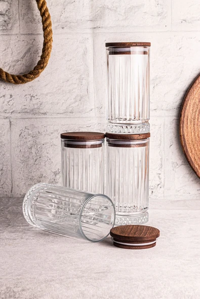 Snippy Mira 4'lü Ahşap Vakumlu Kapaklı Cam Saklama Kabı 450 ml 4 Adet - Resim 3