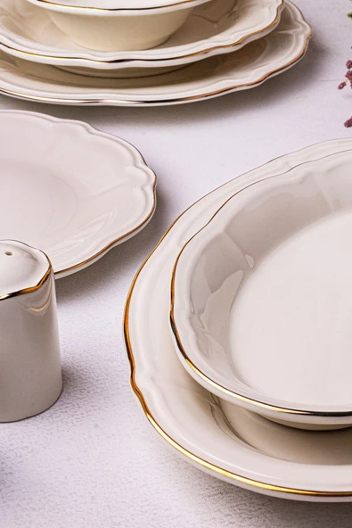 Snippy Eterna - 53 Parça 12 Kişilik Gold Porselen Yemek Takımı Porselen Gold Yemek Seti - 7